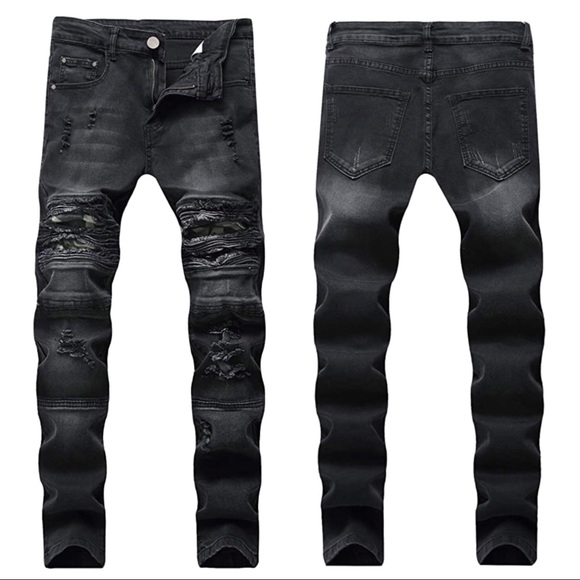 black ripped distressed jeans mens